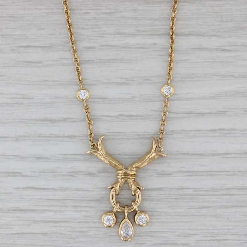 Elegant Chain Necklaces For Casual Days-0.90ctw Diamond Lavalier Necklace 18k Yellow Gold 15.5" Cable Chain