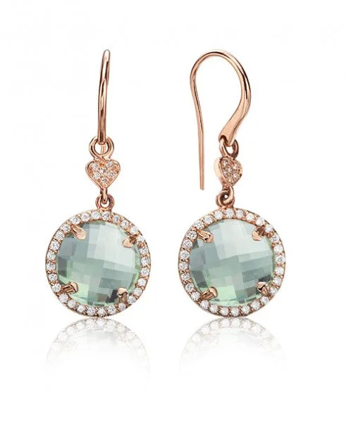 Unique Earrings For Special Gifts-Green quartz round drop earrings with diamonds 358-JSA