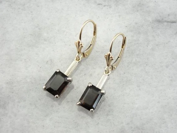 Stylish Earrings For Fashion-forward Women-Retrofitted Vintage Smokey Quartz Drop Earrings