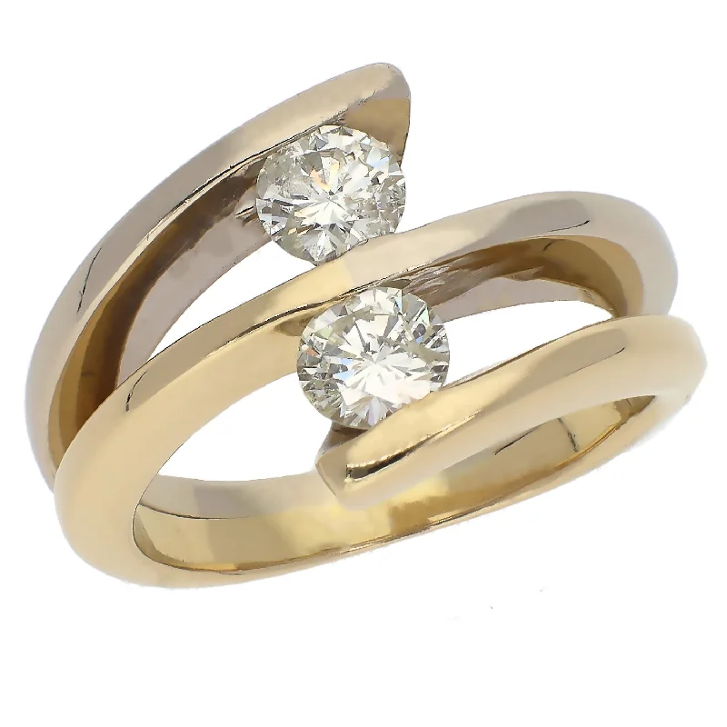 Bold Silver Rings For Fashion Lovers-14K Yellow and White Gold Diamond Bypass Ring