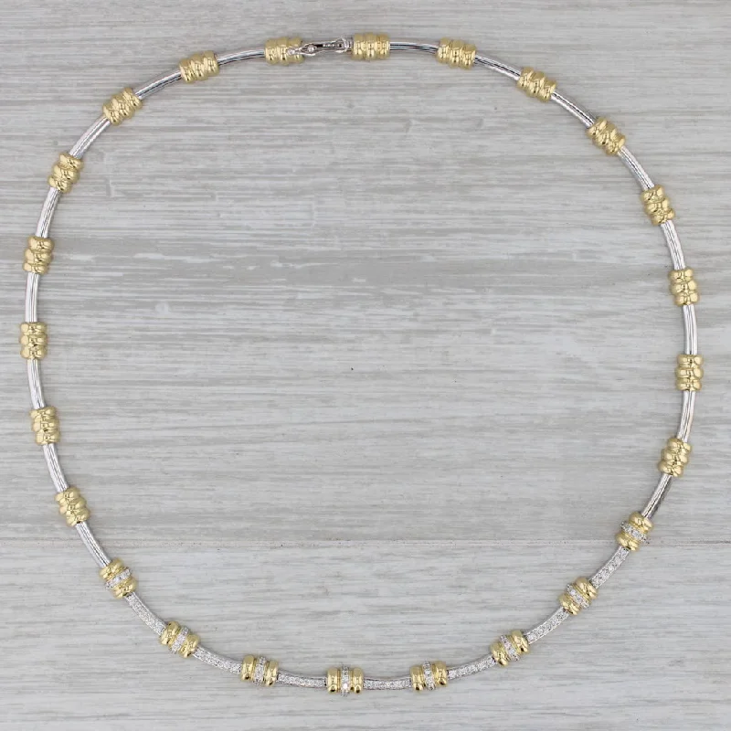 Elegant Pearl Necklaces For Weddings-Roberto Coin 0.75ctw Diamond Collar Necklace 18k Gold Linked Bars 16.75"