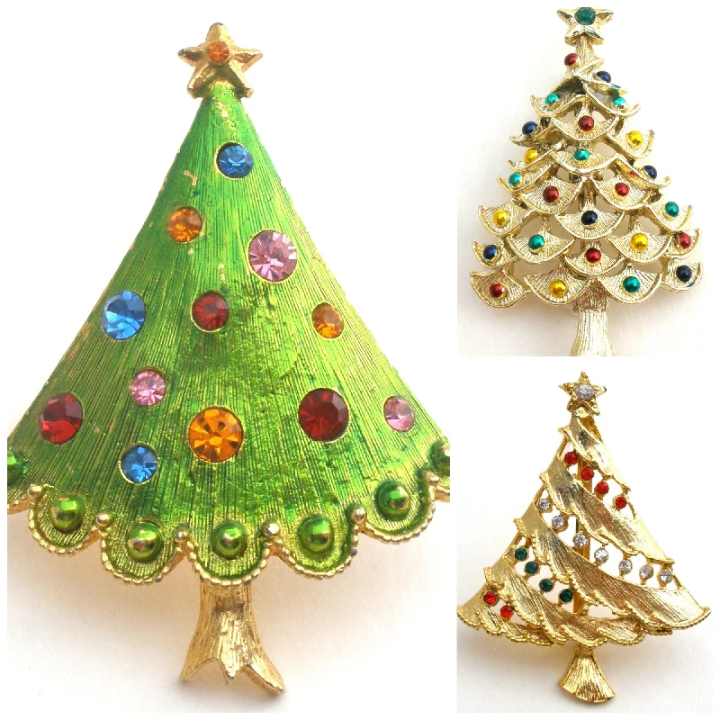 Brooch For Formal Dresses-Christmas Tree Pins Lot of 3 Vintage Brooches