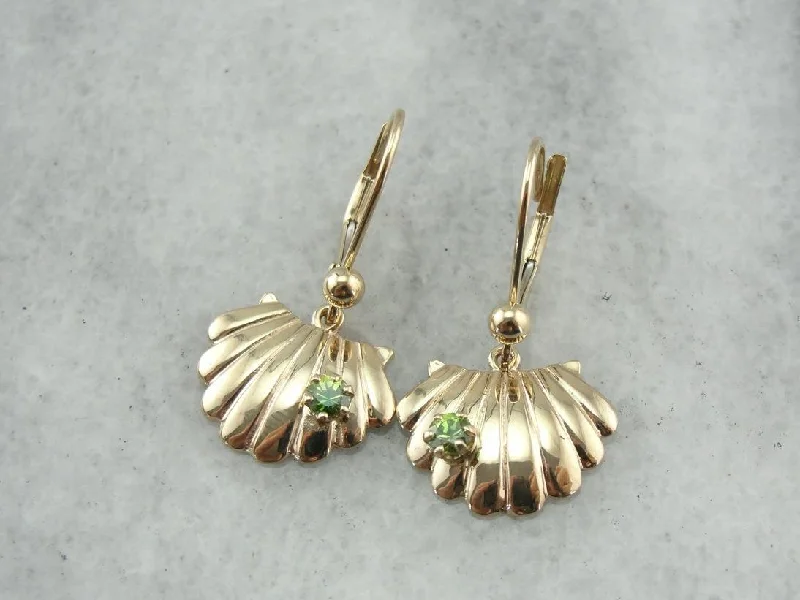 Classic Stud Earrings For Daily Wear-Sea Scallops and Demantoid Green Garnet Earrings