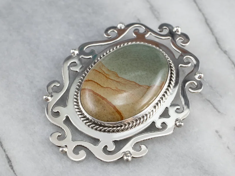 Elegant Brooch For Casual Parties-Large Owyhee Picture Jasper Brooch Pendant