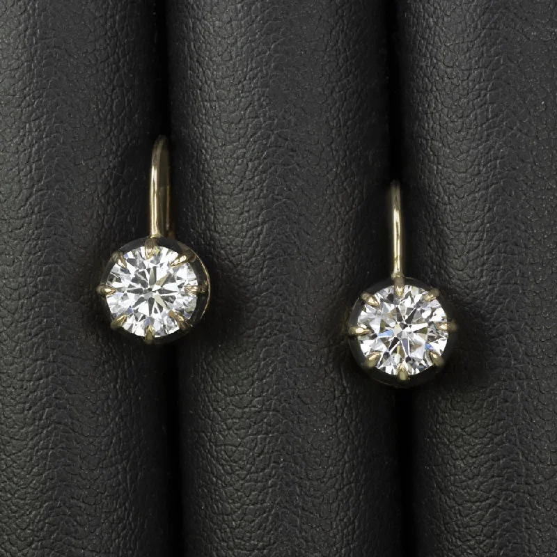 Diamond Earrings For Anniversary Gift-DIAMOND DROP EARRINGS VICTORIAN STYLE CLASSIC 2.05ct NATURAL ROUND CUT GOLD 2ct