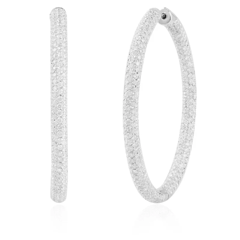 Ethnic Earrings For Cultural Events-14K White Gold 8.31ct Medium Diamond Hoop Earrings