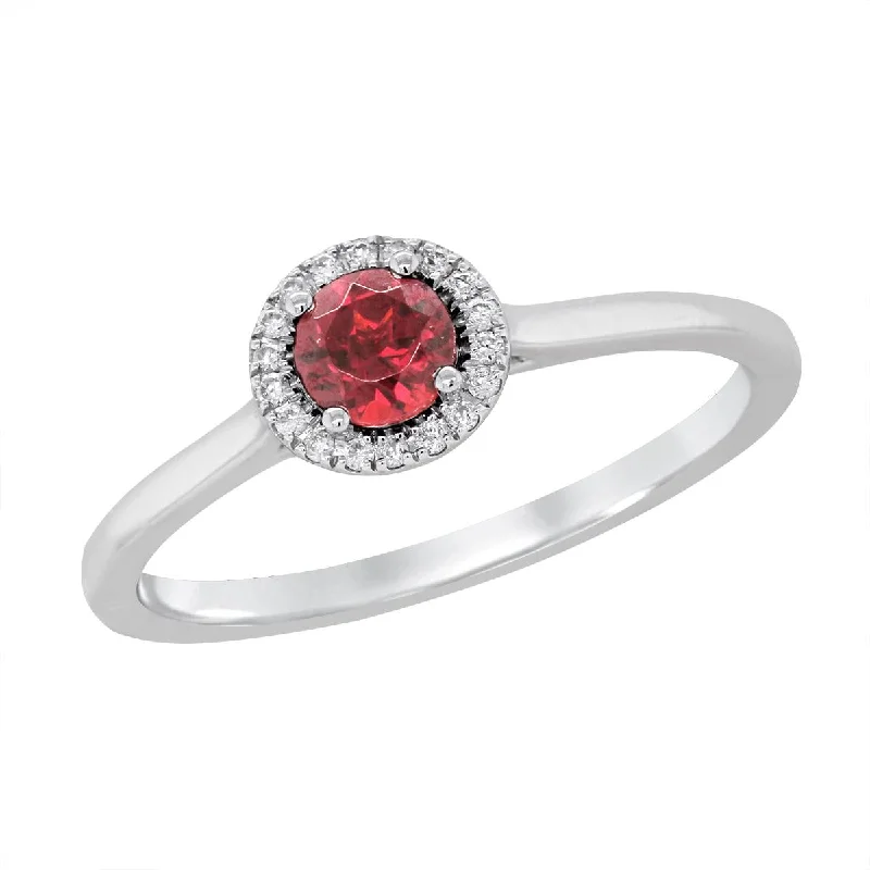 Simple Wedding Rings For Minimalist Brides-WHITE GOLD PINK TOURMALINE RING WITH DIAMOND HALO, .05 CT TW