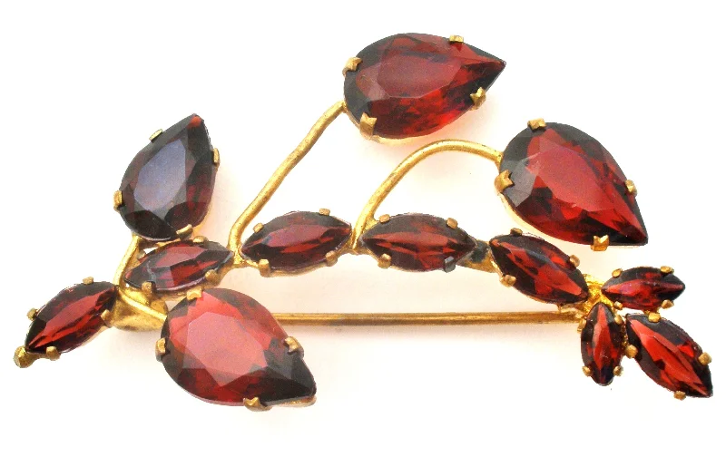 Wedding Brooch For Stylish Brides-Vintage Garnet Rhinestone Brooch Pin Czech