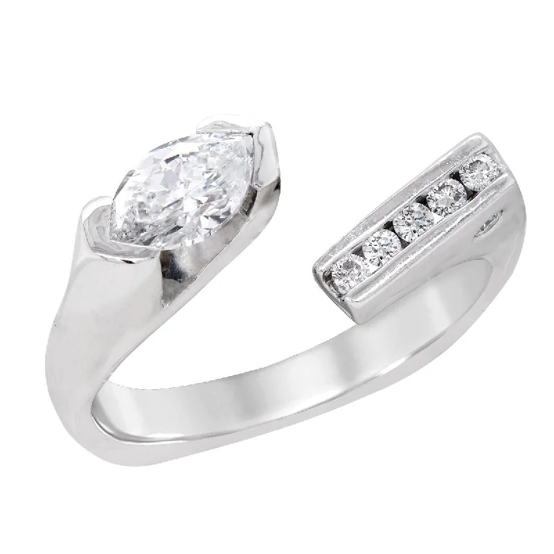 Elegant Wedding Ring Sets For Brides-WHITE GOLD OPEN FASHION RING WITH MARQUISE AND ROUND DIAMONDS, .94 CT TW