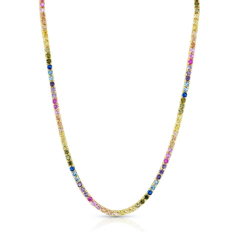 Fashion Necklaces For Holiday Parties-RAINBOW TENNIS NECKLACE, GOLD BR