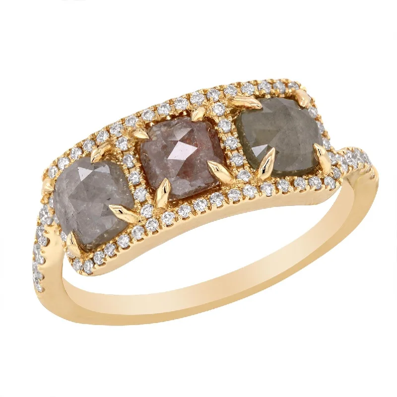 Trendy Fashion Rings For Statement Look-YELLOW GOLD FASHION RING WITH CHAMPAGNE AND COGNAC COLORED FACETED ROUGH DIAMONDS, .19 CT TW