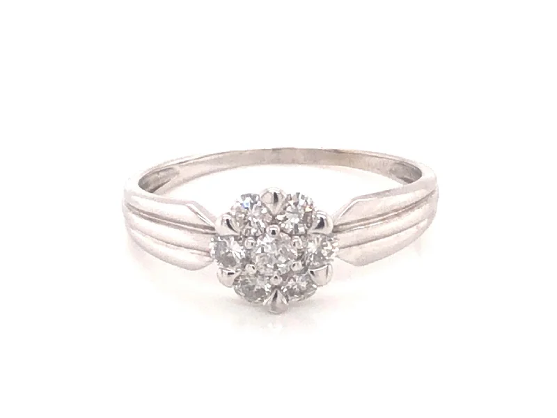 Unique Gemstone Rings For Gifting-Diamond Flower Promise Ring - 14k White Gold