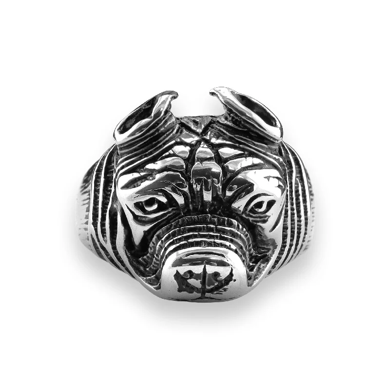 Bold Fashion Rings For Unique Style-Detailed Pit Bull Stainless Steel Ring / SCR4043