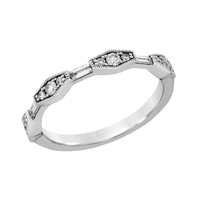 Custom Wedding Rings For Couples-WHITE GOLD GEOMETRIC STACKING RING WITH DIAMONDS, .28 CT TW