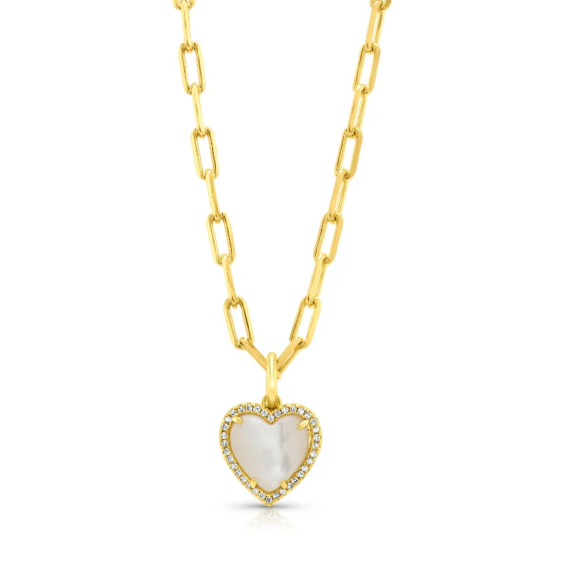 Best Necklaces For Everyday Wear-PRECIOUS GEM HEART CHAIN NECKLACE, PEARL GOLD