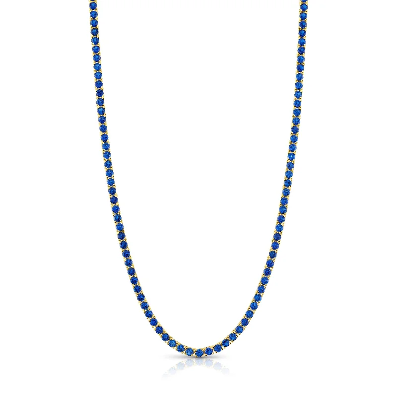 Gorgeous Silver Necklaces For Elegant Look-BLUE TENNIS NECKLACE, GOLD BR