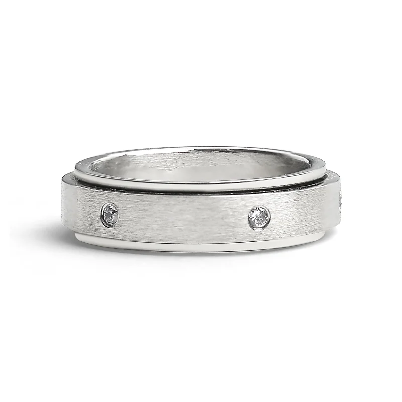 Modern Geometric Rings For Bold Fashion-CZ Stones In Center Spinner Stainless Steel Ring / SBE002