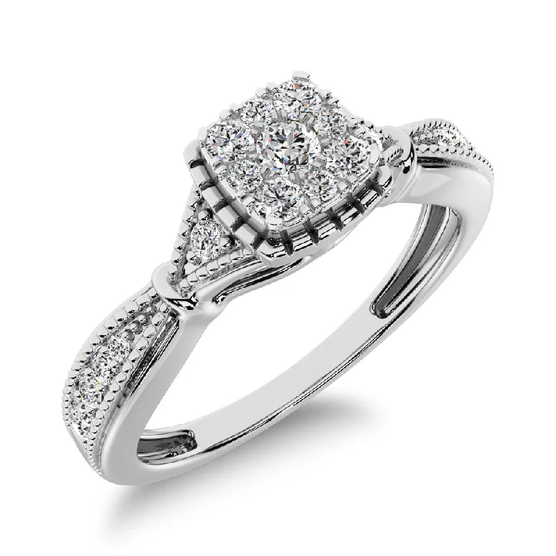 Elegant Solitaire Rings For Engagement-10K White Gold 1/5 Ct.Tw.  Diamond  Square Cluster Engagement Ring