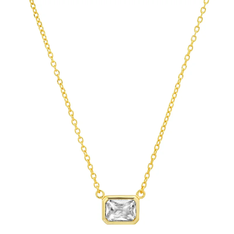 Fashion Necklaces For Holiday Parties-SOLITAIRE EMERALD NECKLACE, GOLD