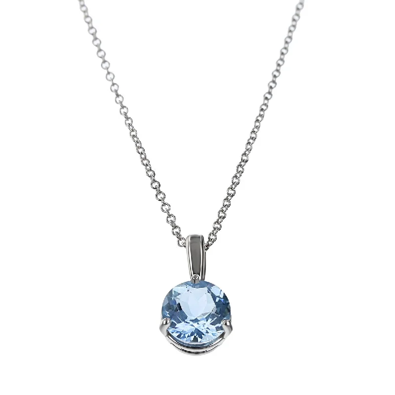 Fashionable Beaded Necklaces For Summer Look-14K White Gold Round Aquamarine Pendant Necklace