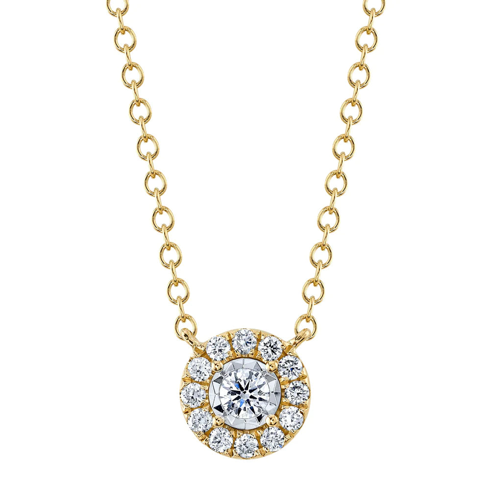 Bold Necklaces For Casual Wear-14K Yellow Gold Diamond Halo Illusion Necklace