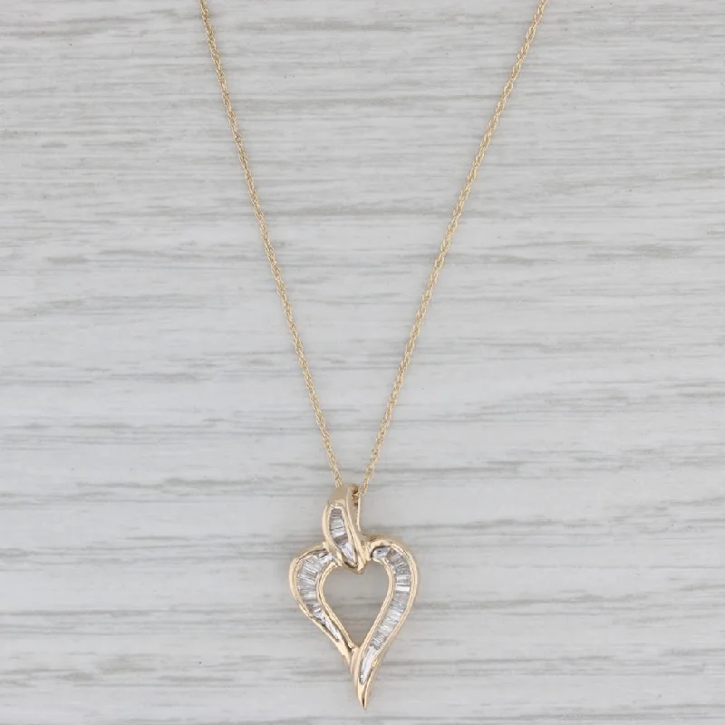 Chunky Statement Necklaces For Evening Wear-0.26ctw Diamond Open Heart Pendant Necklace 10k Yellow Gold 18.5" Rope Chain