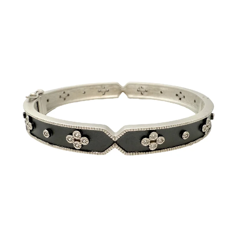 Heavy Silver Bangles-Freida Rothman Iconic Clover Hinged Bangle