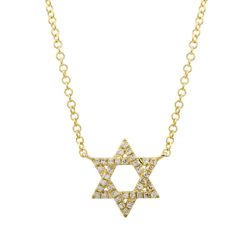 Unique Diamond Necklaces For Gifts-14K Yellow Gold Diamond Star of David Necklace