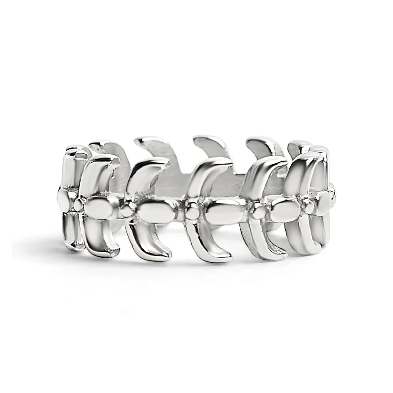 Simple Titanium Rings For Weddings-Detailed Spine Stainless Steel Ring / SCR3052