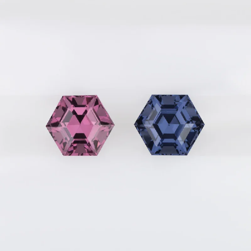 Wedding Earrings For Bride-SPINEL MATCHING PAIR STUD EARRINGS TWO TONE VIVID PINK BLUE HEXAGON SHAPE 1.19ct