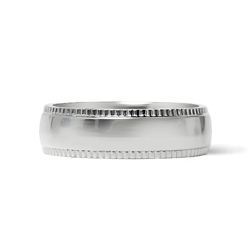 Luxury Platinum Rings For Elegant Look-Polished Center Detailed Edge Stainless Steel Blank Ring / CFR7010