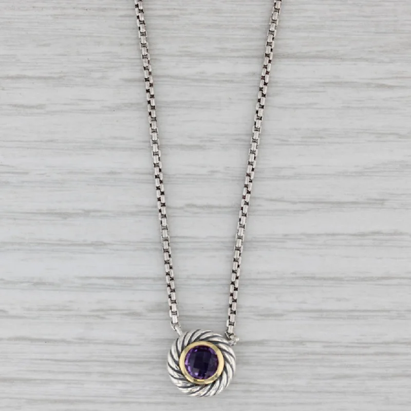 Luxury Gold Necklaces For Special Events-Yurman Amethyst Pendant Necklace Cookie Cable Sterling Silver 18k Gold 15.75"