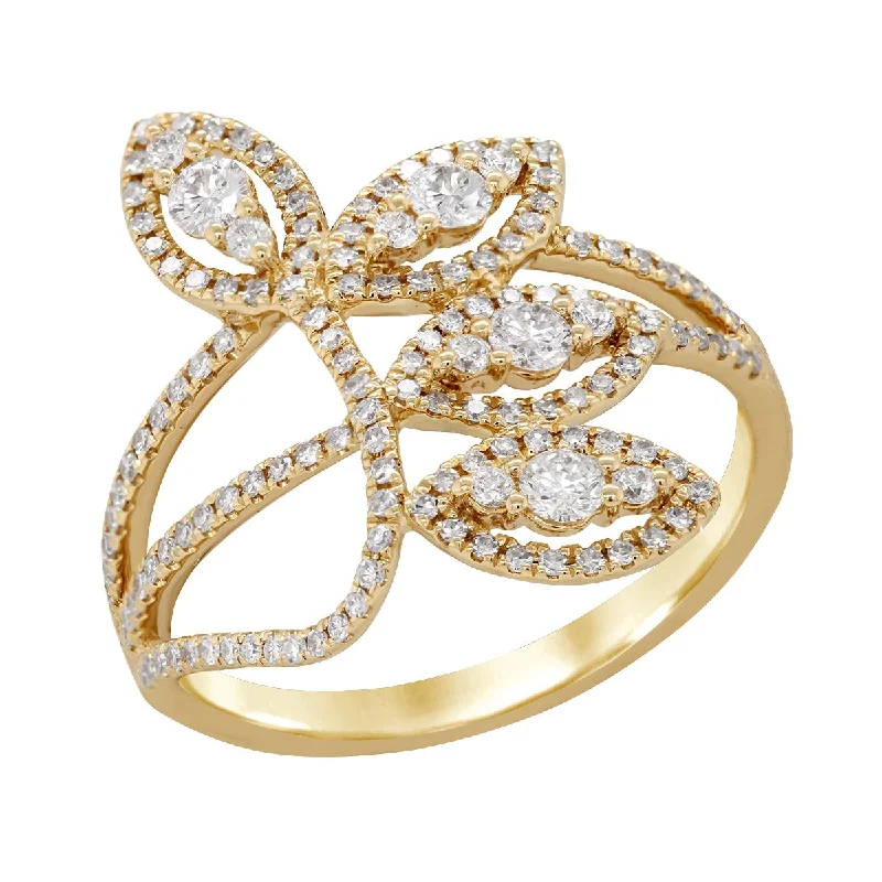 Stunning Wedding Rings For Elegant Brides-YELLOW GOLD LEAF DESIGN DIAMOND RING, .61 CT TW