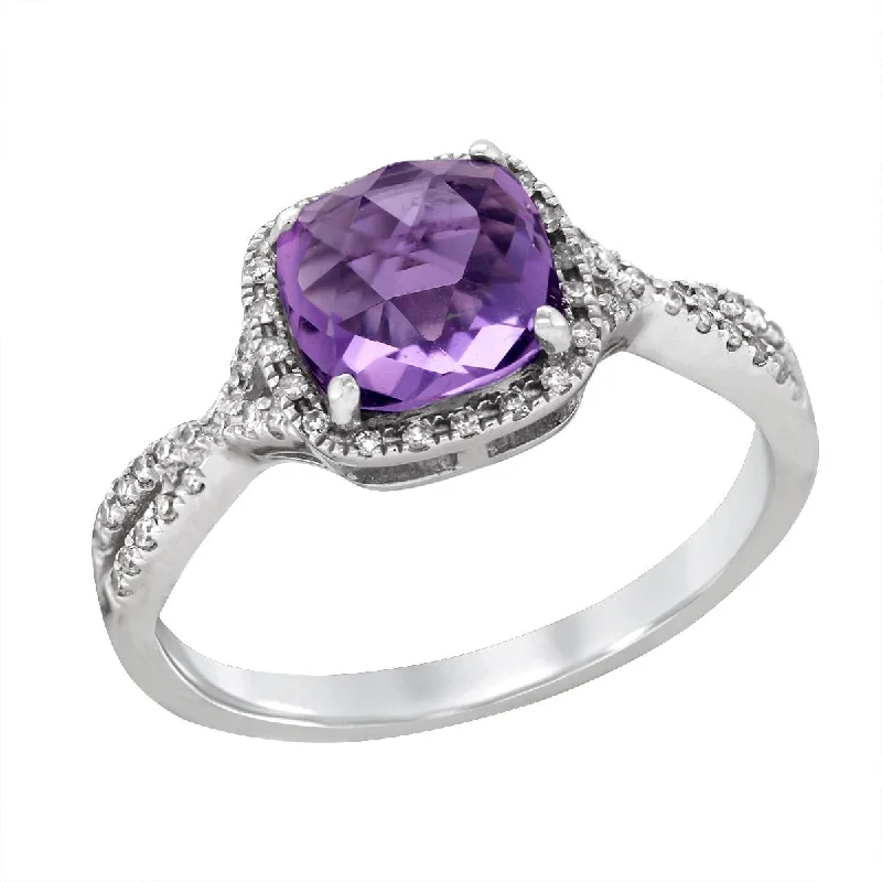 Trendy Opal Rings For Fashionistas-WHITE GOLD FANCY CUT AMETHYST RING, .12 CT TW