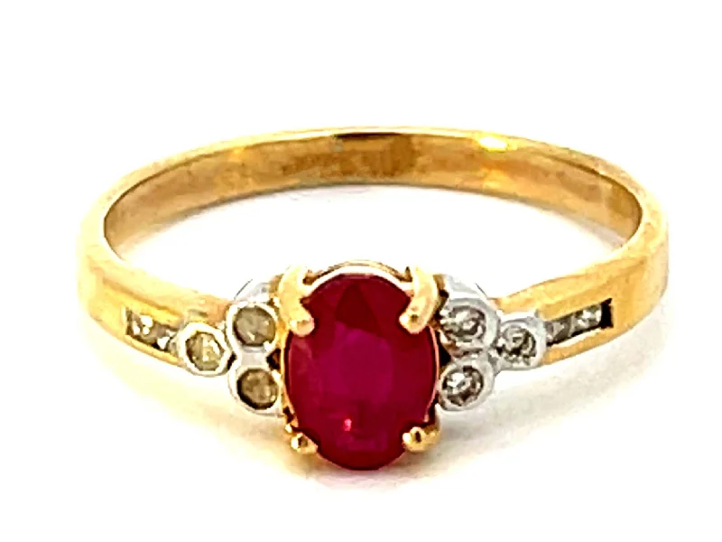 Custom Wedding Bands For Couples’ Style-Red Ruby and Diamond Ring in 14k Yellow Gold