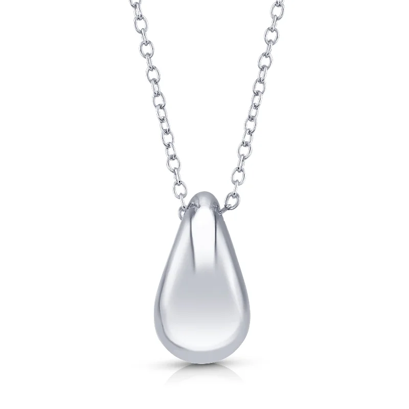 Gold Necklaces For Elegant Affairs-PUFF TEAR DROP CHARM NECKLACE, SILVER