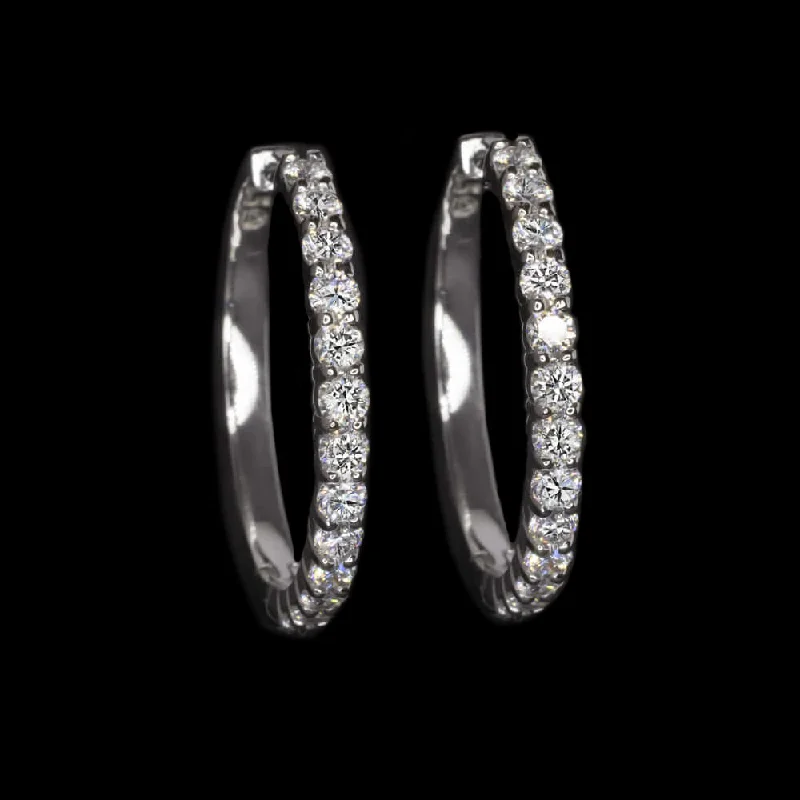 Best Earrings For Sensitive Ears-1.60ct NATURAL DIAMOND HOOP EARRINGS 25mm 14k WHITE GOLD CLASSIC ROUND SIMPLE