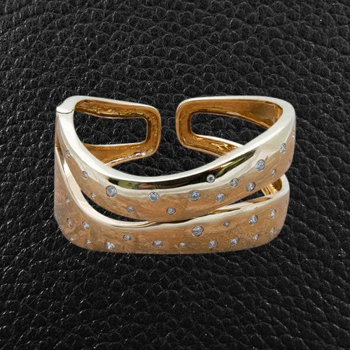 Custom Bracelets For Gifts-Contemporary Gold & Diamond Hinged Cuff Bracelet