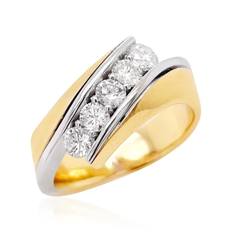 Elegant Rose Gold Rings For Weddings-TWO-TONE GOLD BYPASS RING WITH 5 DIAMONDS, .75 CT TW