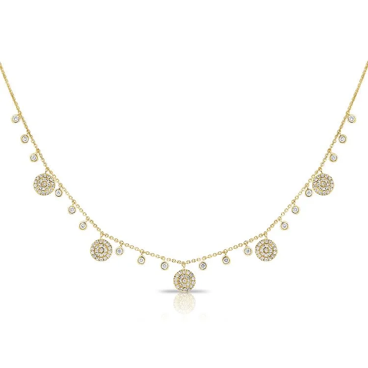 Minimalist Diamond Necklaces For Sophistication-14K Yellow Gold Diamond Dangle Disc Necklace