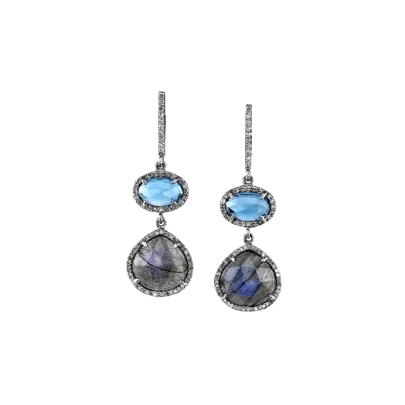 Personalized Earrings For Unique Presents-London Blue Topaz and Labradorite Double Drop Earrings  E0000088