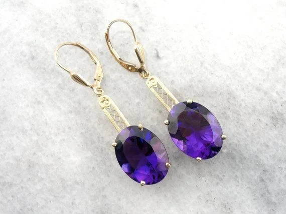 Silver Hoop Earrings For Elegant Look-Outstanding Amethyst in Filigree Drop Earrings, Handmade