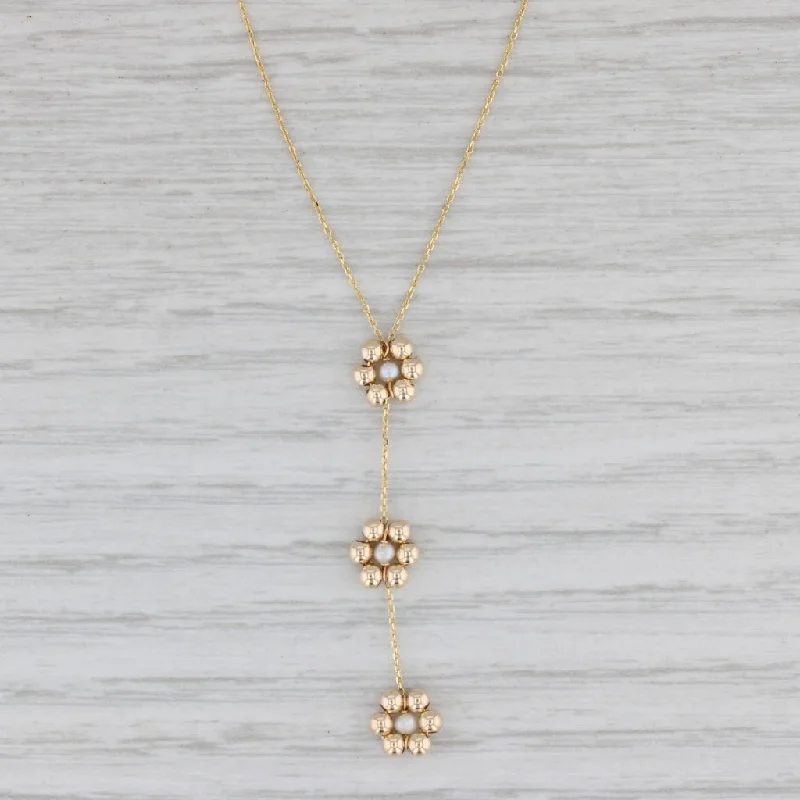 Affordable Pendant Necklaces For Everyday Wear-Pearl Flowers Lavalier Pendant Necklace 14k Yellow Gold 17.75" Cable Chain