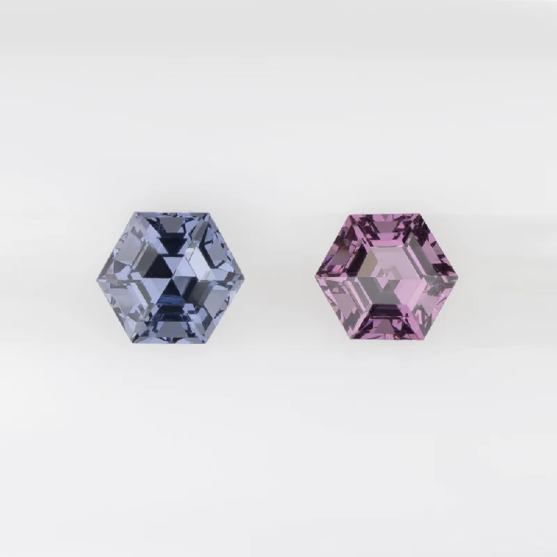 Eco-Friendly Earrings For Sensitive Skin-SPINEL MATCHING PAIR STUD EARRINGS TWO TONE PINK BLUE HEXAGON SHAPE CUT 1.01ct