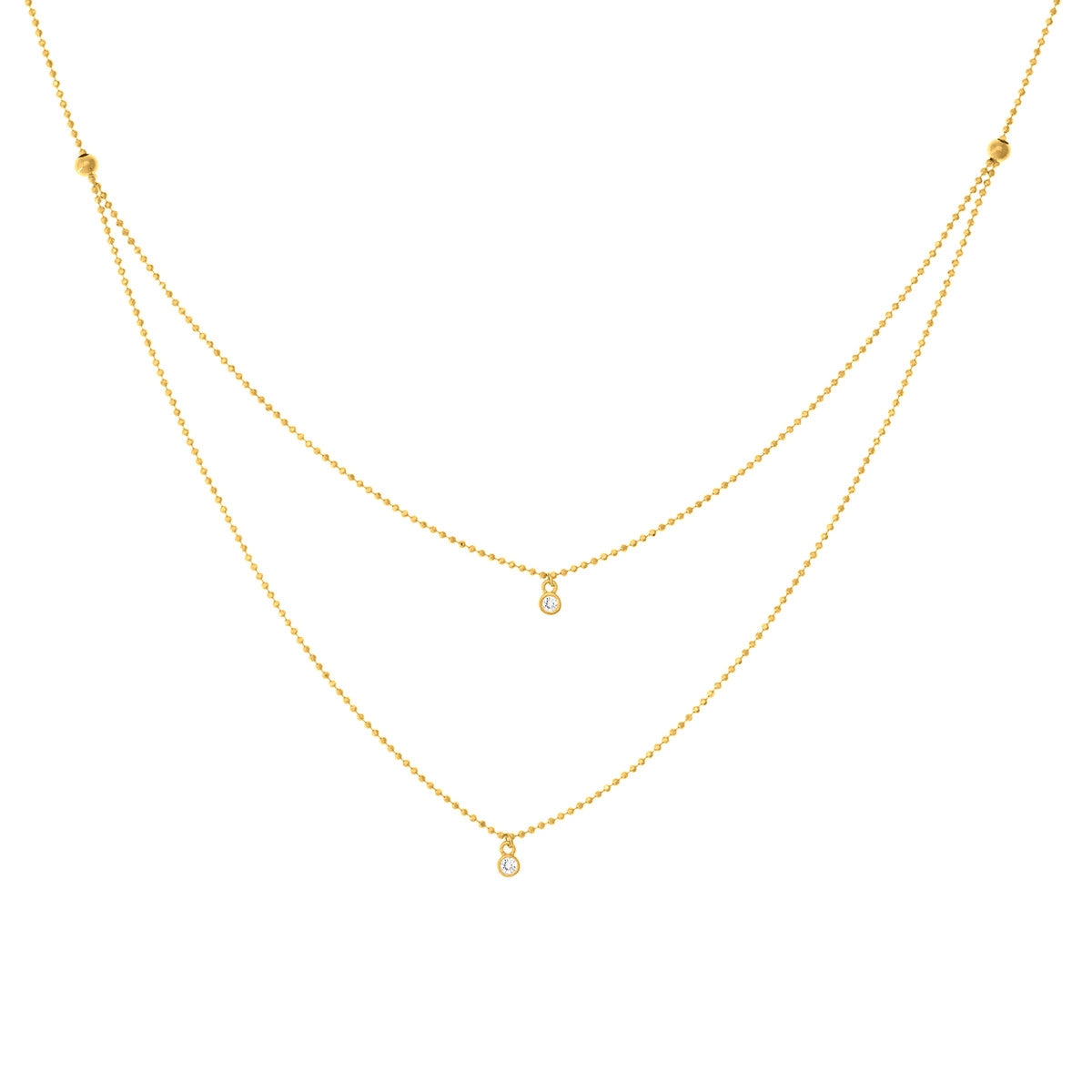 Elegant Sapphire Necklaces For Special Occasions-14K Yellow Gold Beaded Diamond Drop Necklace