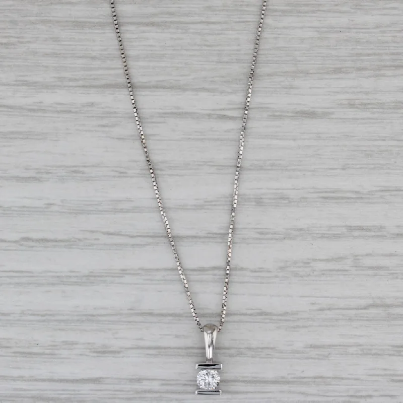 Personalized Couple Necklaces For Lovers-0.25ct Diamond Solitaire Pendant Necklace 14k White Gold 19" Box Chain