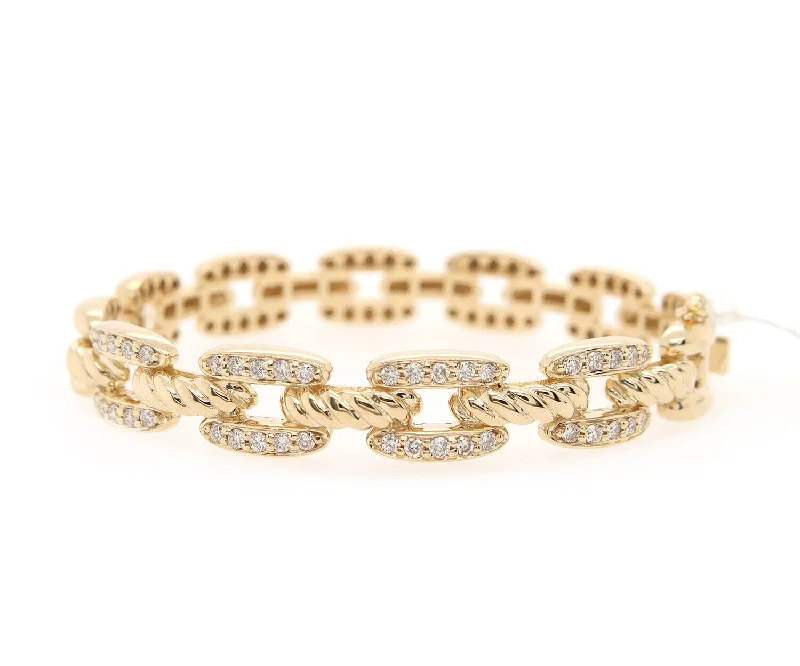 Traditional Gold Bangles-New 0.92ctw Diamond Linked Bangle Bracelet in 14K