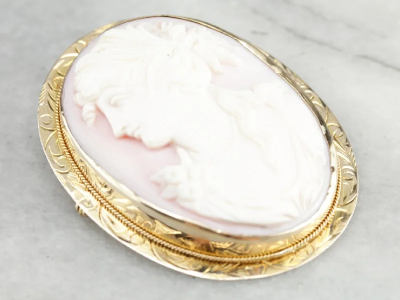 Classic Brooch For Bridal Wear-Vintage Pink Shell Cameo Brooch or Pendant