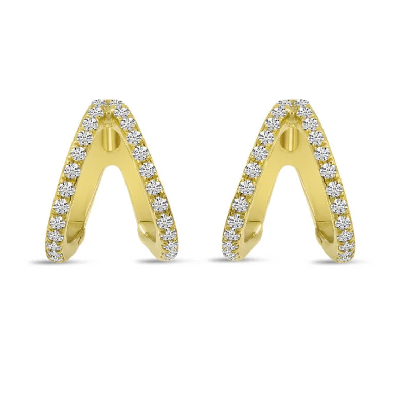 Adjustable Earrings For Comfort Fit-DOUBLE ROW DIAMOND HUGGIE EARRINGS E10519