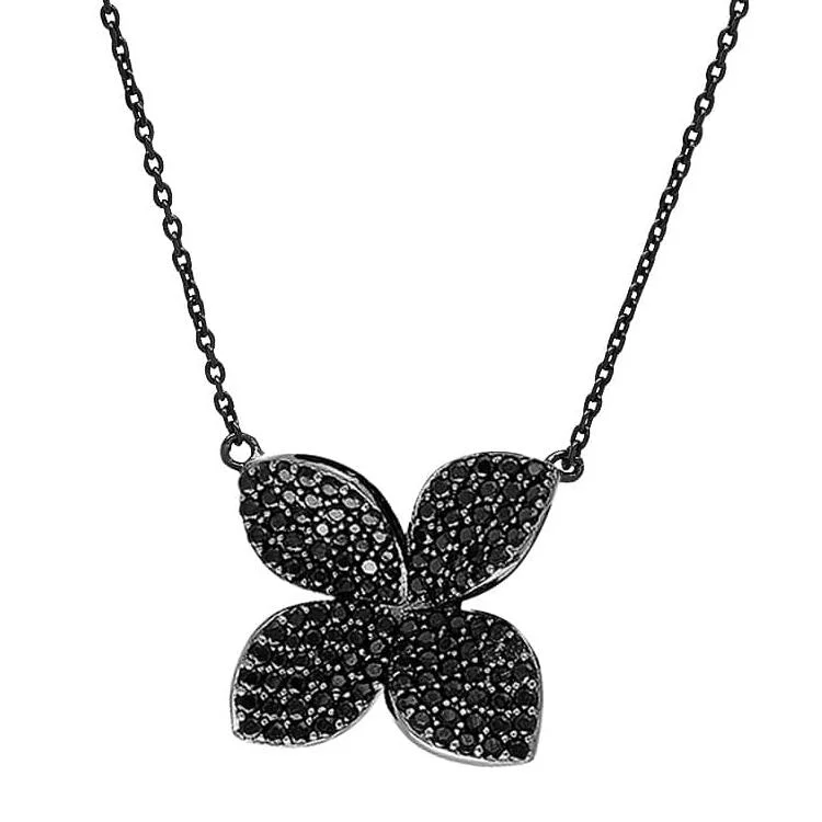 Sparkling Necklaces For Glamorous Evening-FIORE NECKLACE, BR STERLING SILVER, BLACK